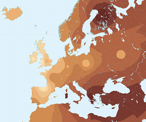 Contour map of genetic distances for article by Dan Bradley.