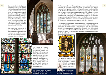 Double page spread from Stained Glass at the Church of St Mary the Virgin, Tenby.
