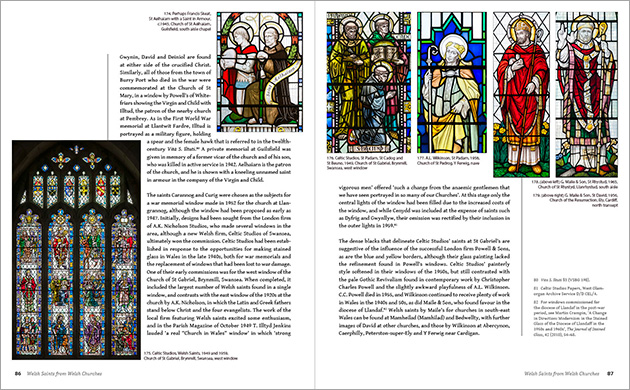Double page spread with mid twentieth-century stained glass.