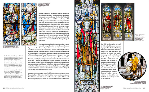 Double page spread with early twentieth-century stained glass.