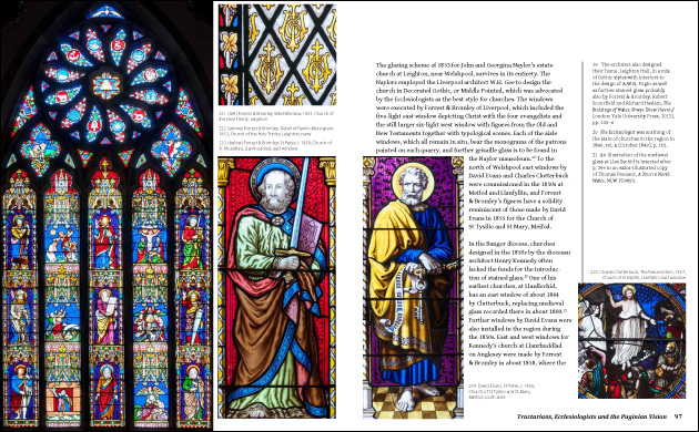 Double page spread with early Victorian stained glass.