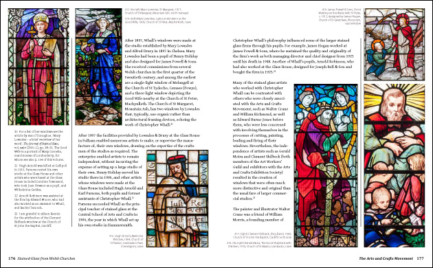 Double page spread with Arts and Crafts stained glass.